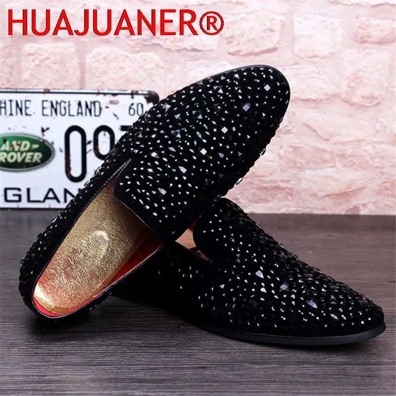 Visco Movechain Arrive Men's Genuine Leather Loafers Casual Shoes Fashion Mens Rhinestone Driving Shoes Man Flats Dress Wedding Shoes
