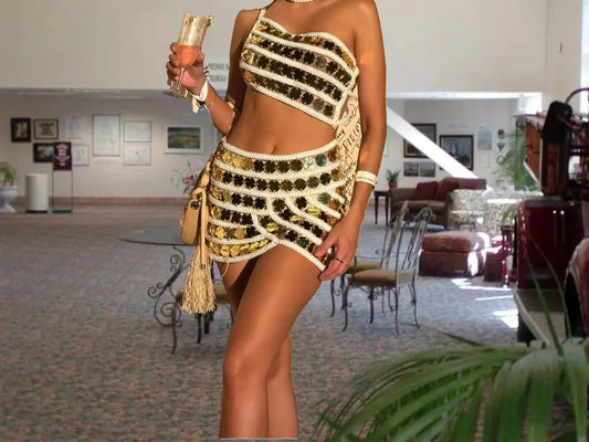 Maxy Fashion Arrival Sexy Backless Pearl Beading Hollow Out Halter Mini Evening Dress Trendiness Party Dress