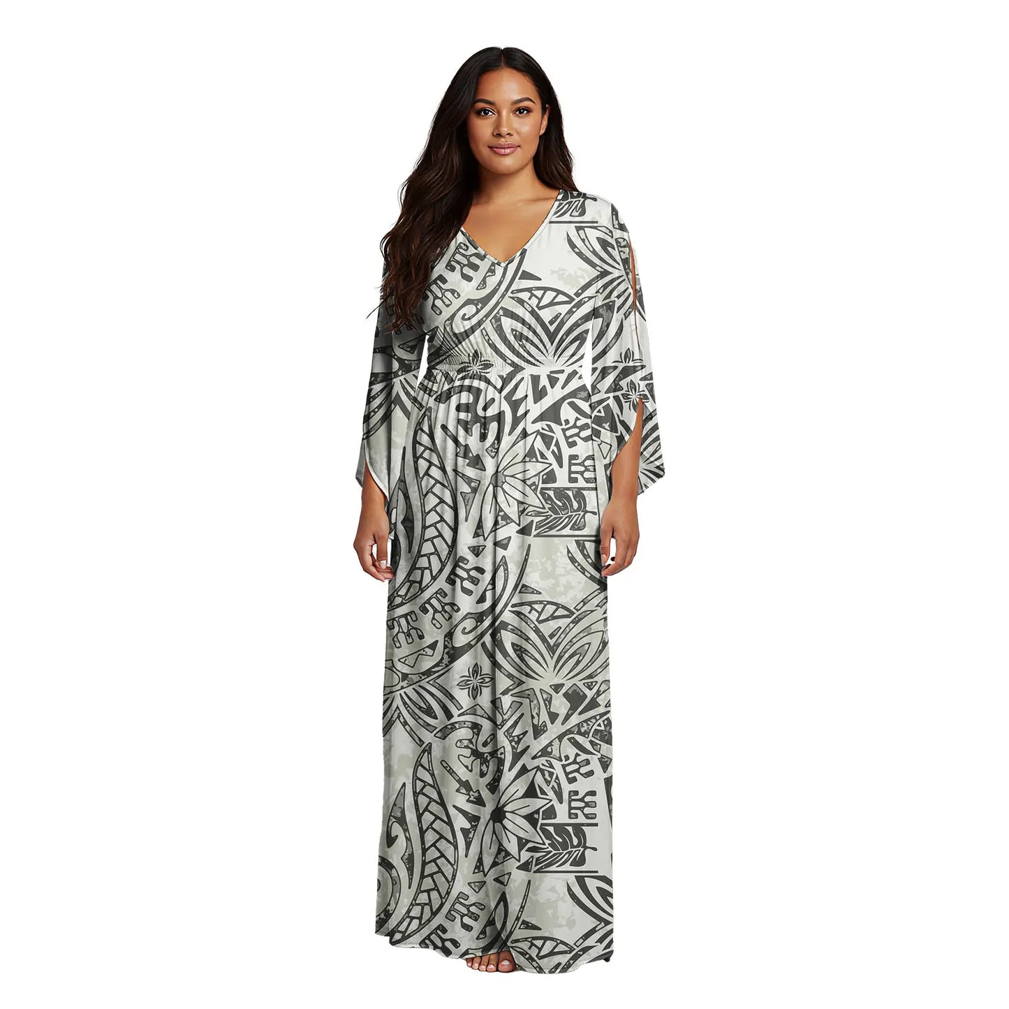 Maxy Latest Women's V-neck Dress Custom Sexy Evening Gown Polynesian Samoan Tribal Pattern Design Casual Dress