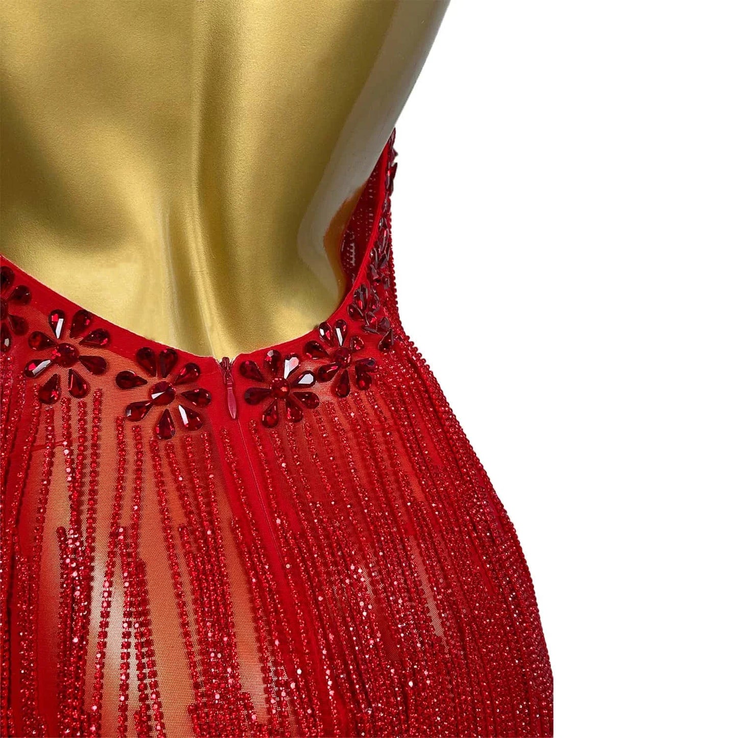 Maxy Fashion Party Prom Red Gown Birthday Party Celebrate Short Dress Women Sparkly Rhinestone Chain Backless Dress Singer Show Wear