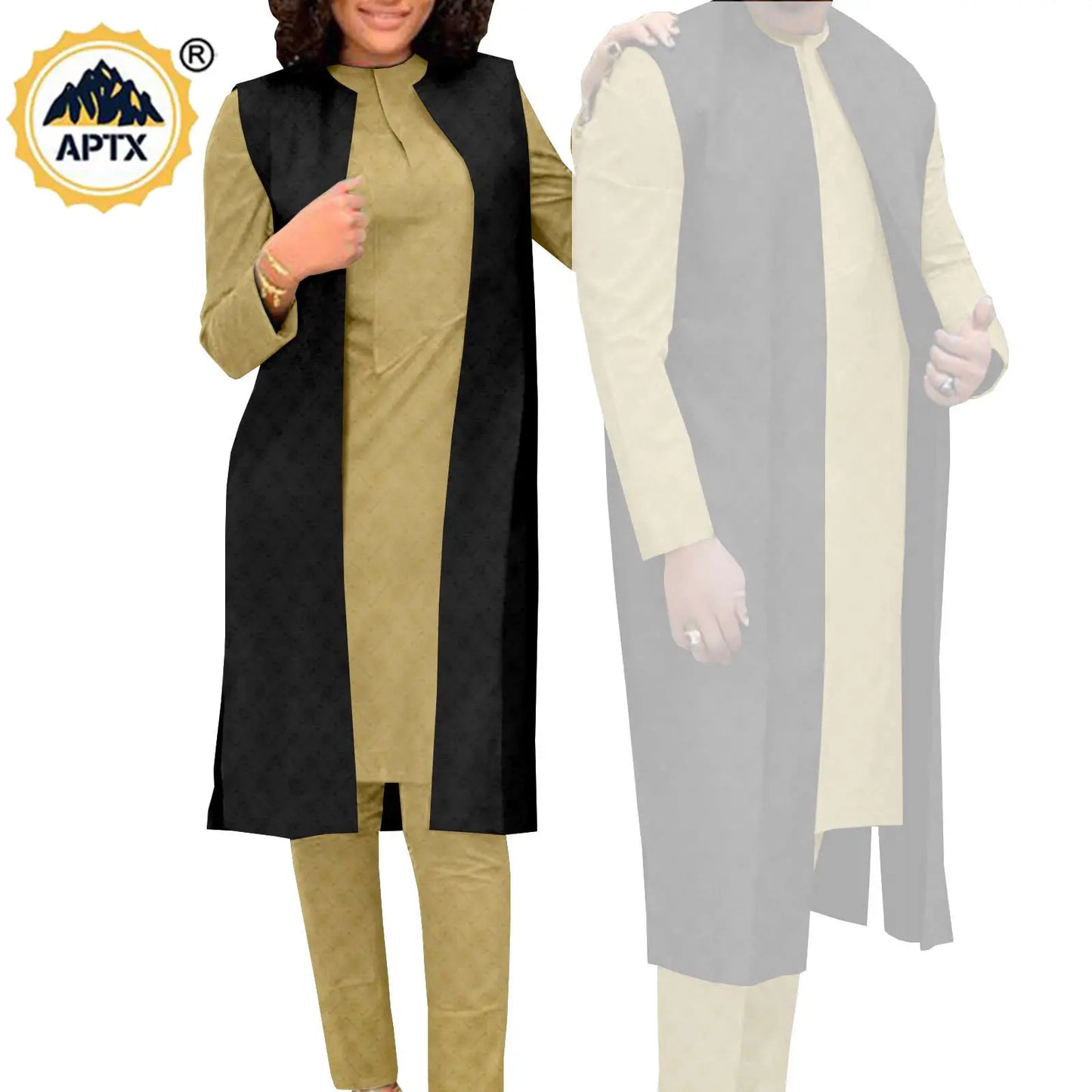 Amay Couples Clothes Bazin Riche Women Outfits 3 Pieces Sets Match Men Jacquard Shirt and Pants and Vest Jackets Sets Y22C029