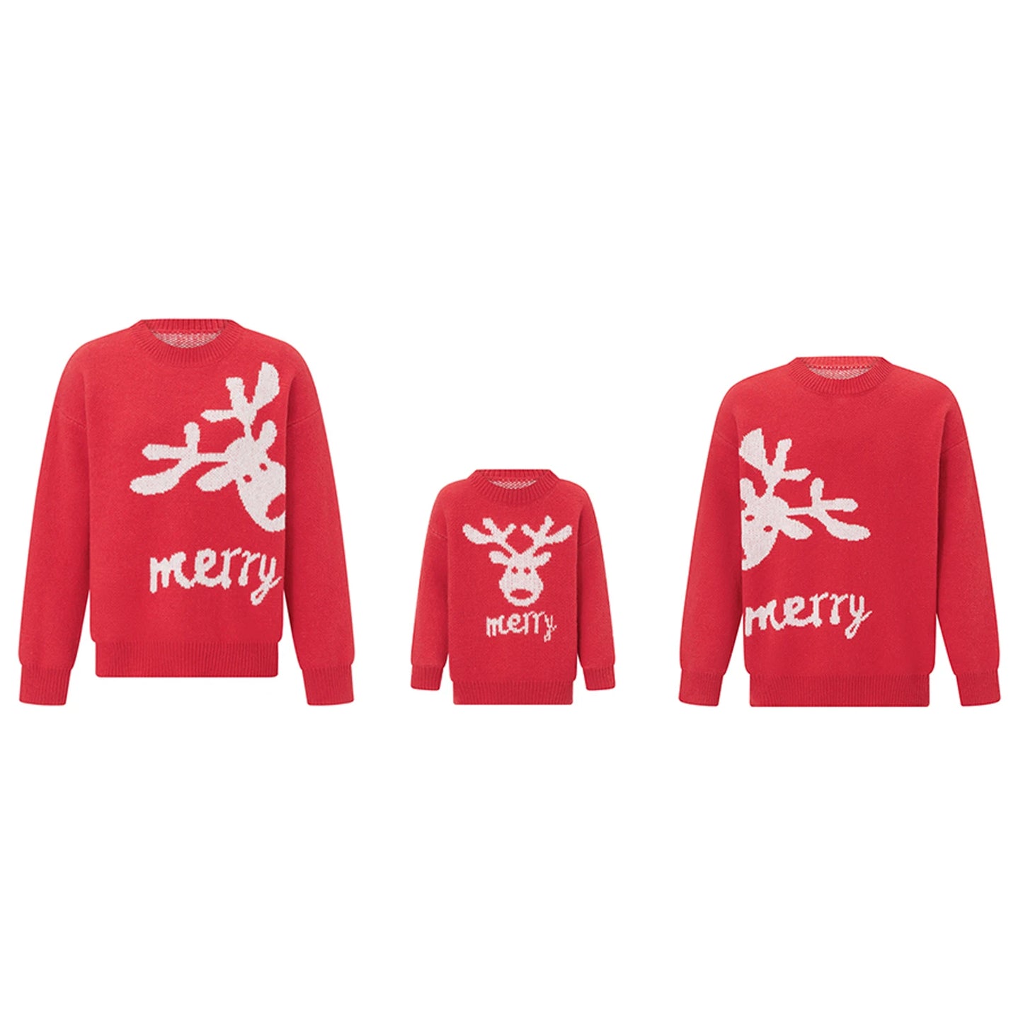 Maxy Matching Christmas Sweater, Long Sleeve Crew Neck Cartoon Elk Pullover Family Sweater Winter Clothes