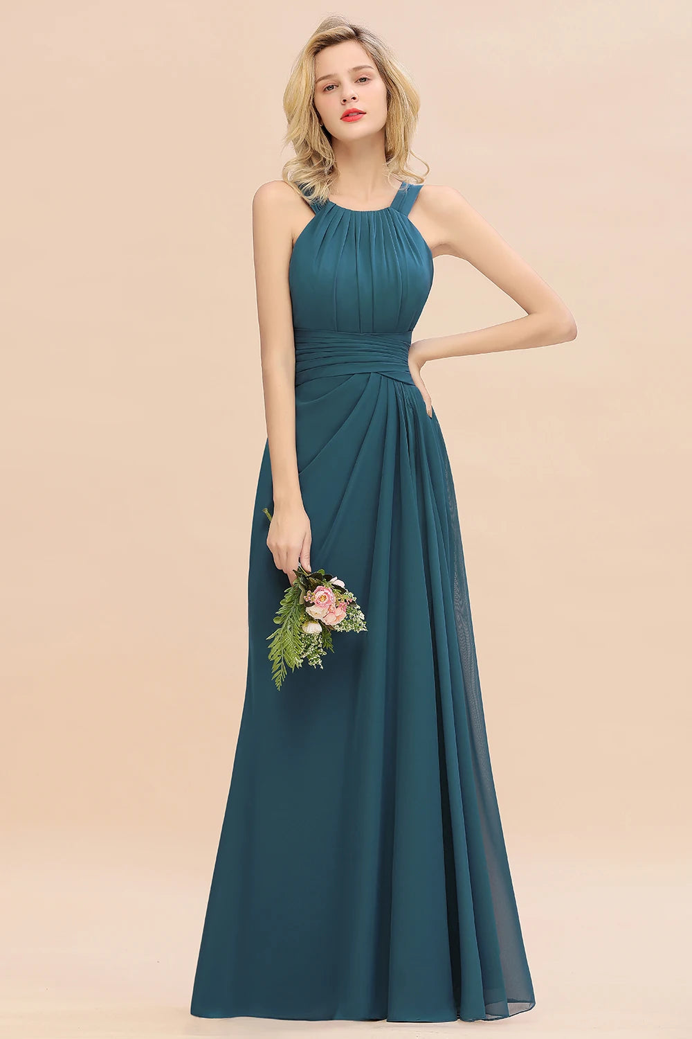 Amay Elegant Pleated Long Bridesmaid Dresses For Wedding Party Women Formal Chiffon Prom Evening Gowns Custom Made