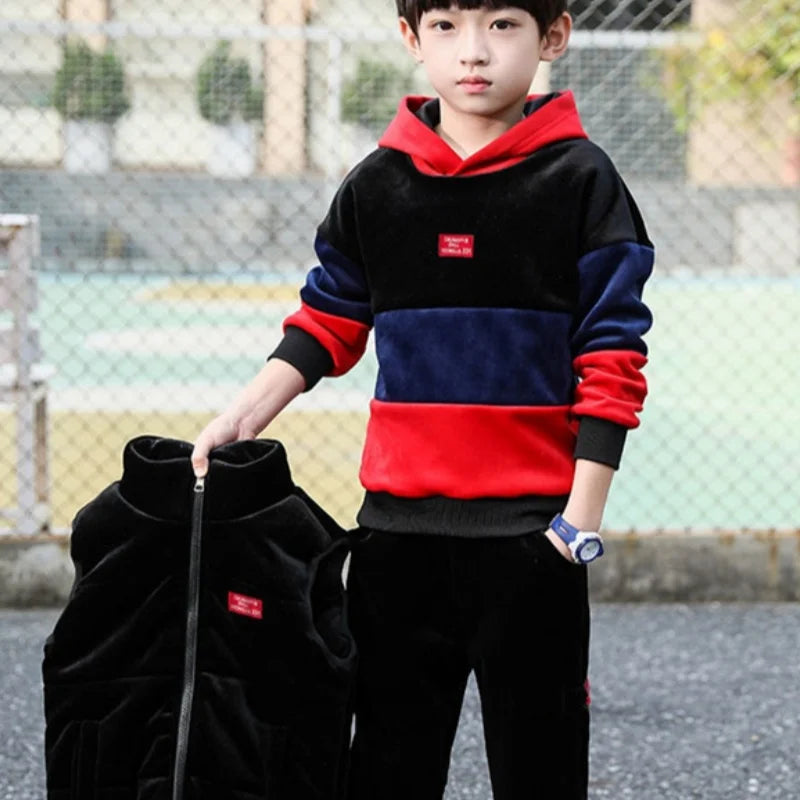 Boys Sweatshirts +Pants Kids Suits 3PCS/Set Cotton 2024 New Vest Spring Autumn Cotton Jogging Suit Teenagers Children Clothing