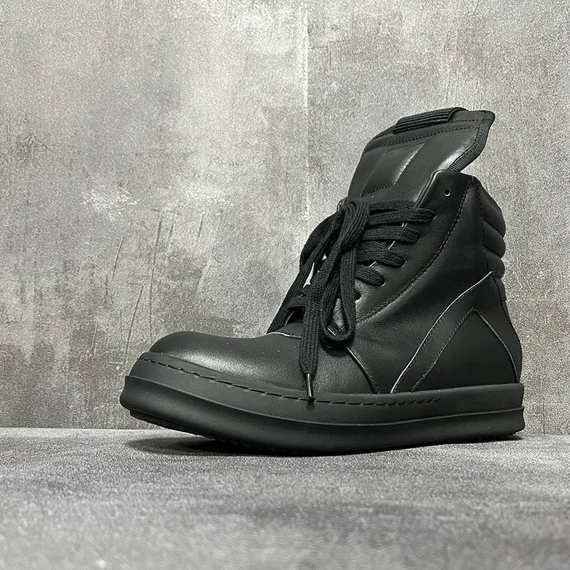 Visco Men ‘s High Top Shoes Women Leather Platform Sneakers Casual Luxury Lace Up Zip Autumn Black Classic Designer Boots
