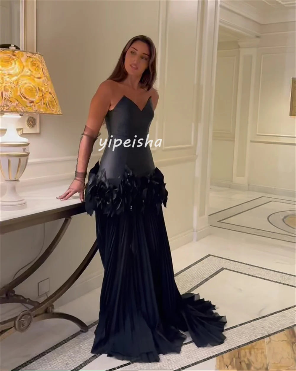 Maxy Customized Matching Sexy Handmade Flower Draped A-line Sweetheart Long Dresses Bespoke Occasion Dresses Modern Style Fashion