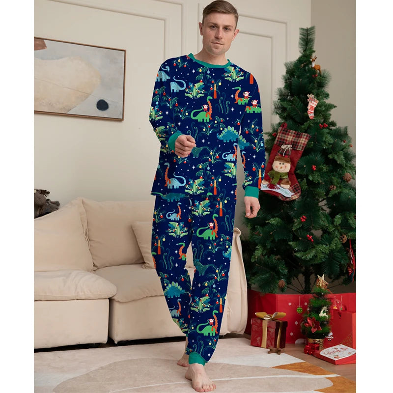 Christmas Max Matching Pajamas Family Outfits 2024 New Year Father Mother Kids Dinosaur Family Look Sleepwear Pyjamas Clothes Sets