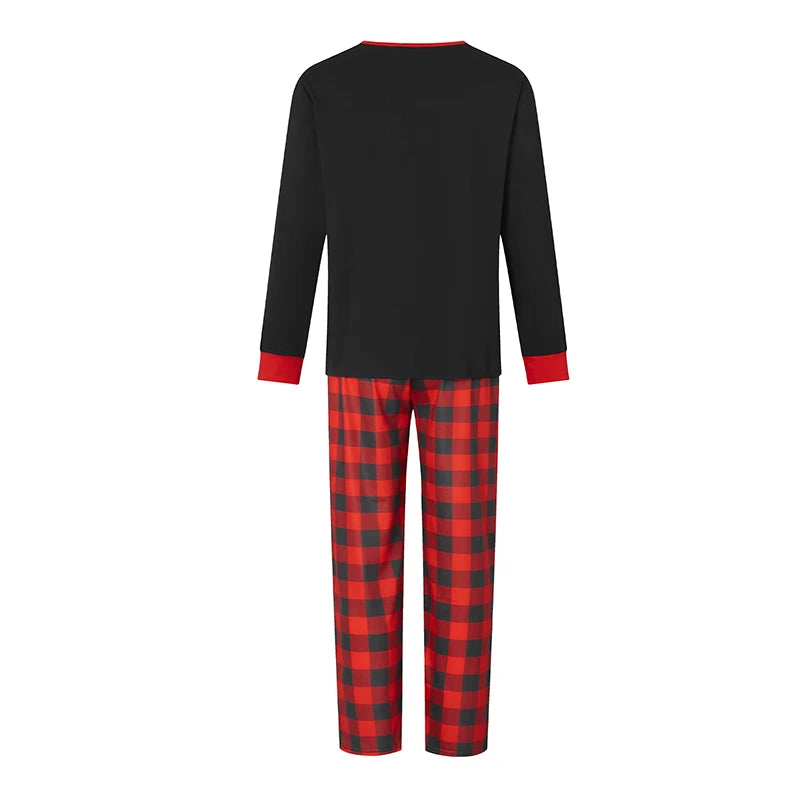 Festive Family Matching Christmas Pajamas Set with Heart Graphic Tops and Plaid Pants for Cozy Holiday Sleepwear