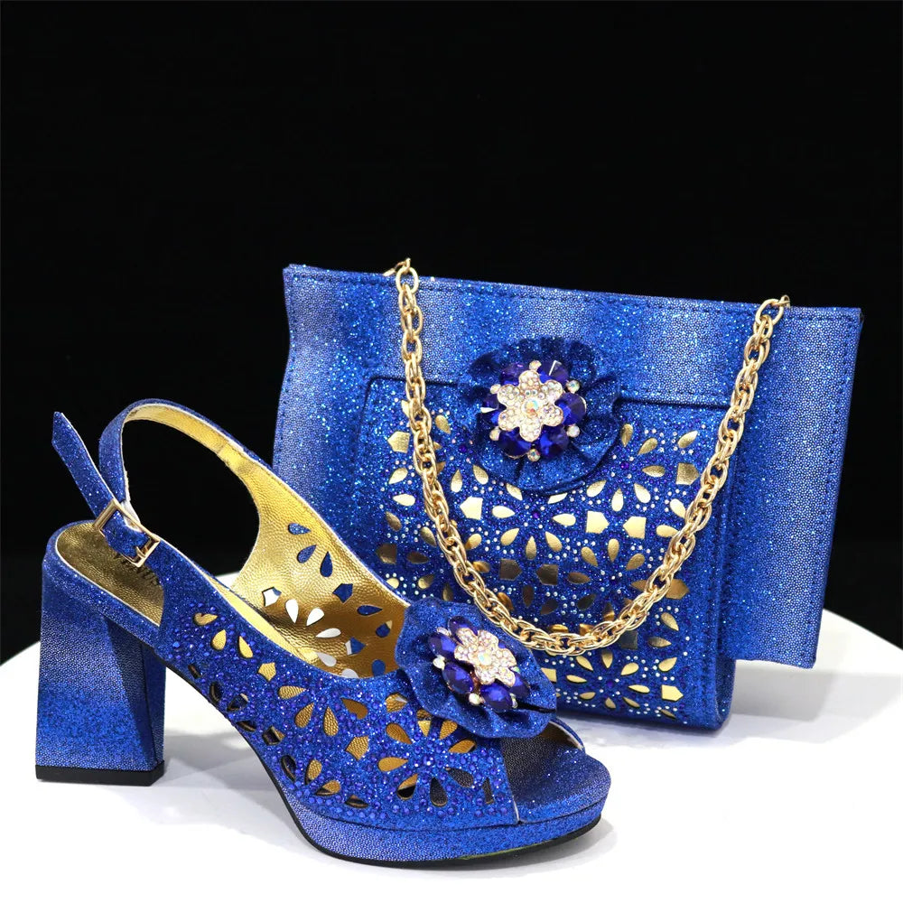 Latest Maxy Shoes and Bags To Match Shoes with Bag Set Women Shoes with Bag Decorated with Rhinestone Shoes and Bag Set