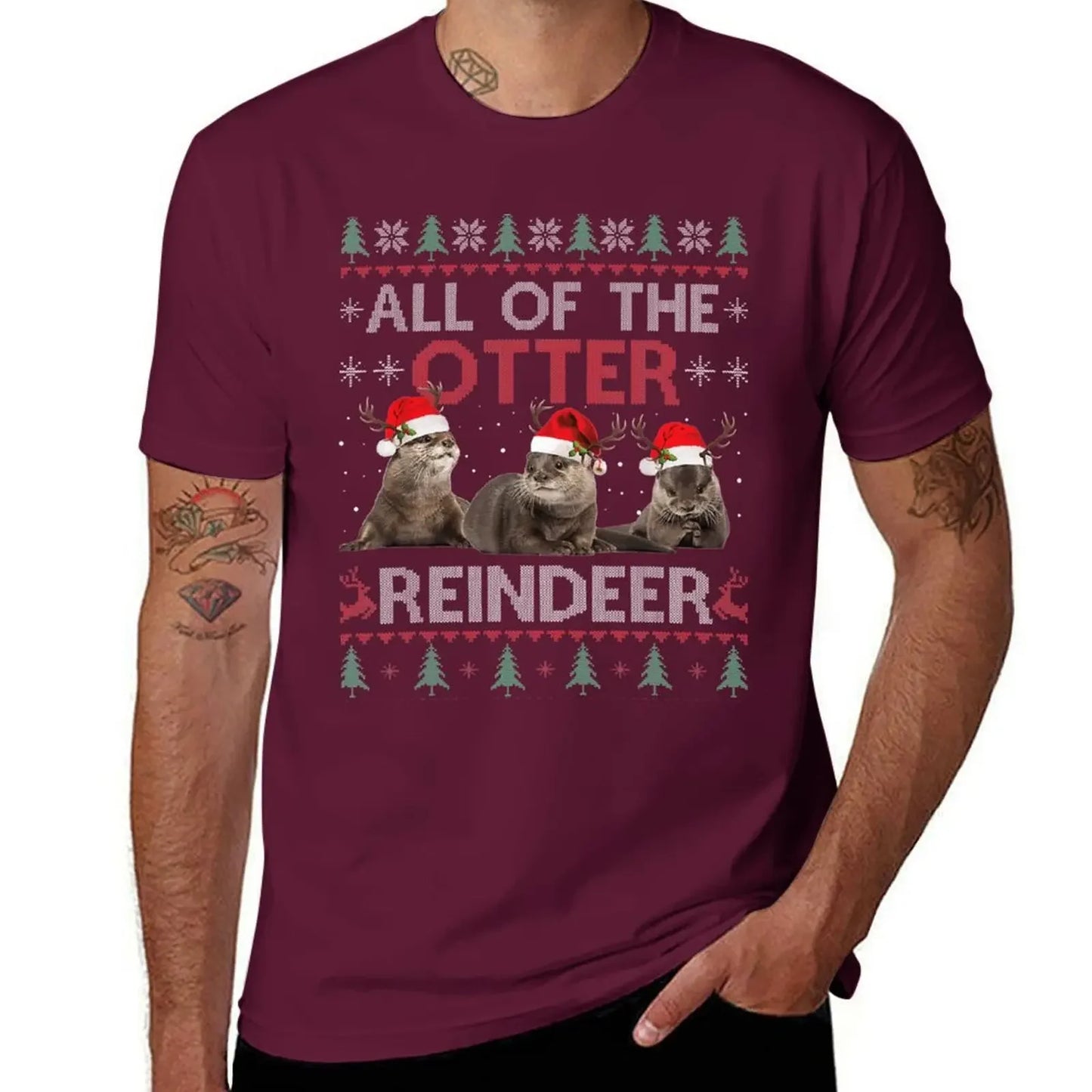 Maxy All Of Otter Reindeer Christmas Ugly Sweater Pajamas Xmas Gi T-Shirt designer shirts summer clothes mens clothes