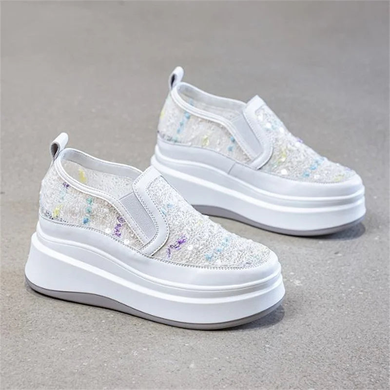 Visco Sneakers Women's Size 34 39 New Color Rhinestone Fashion Women Loafers Platform Fashion Shiny Women's Shoes