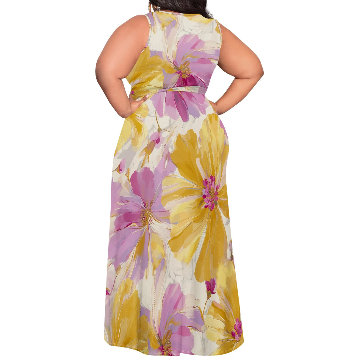 Maxy Elegant Floral Maxy Dress XL-6XL Women's Spring Plus Size V-Neck for Church or Garden Brunch