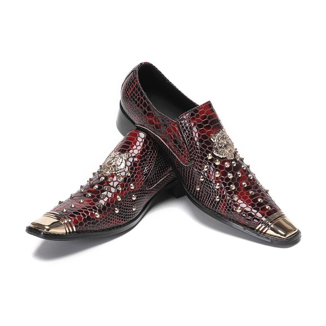 Amay Italian Metal Pointed Toe Male Dress Shoes Man Rivets Night Club Party Formal Shoes Slip on Oxfords Business Men Brogue Shoes