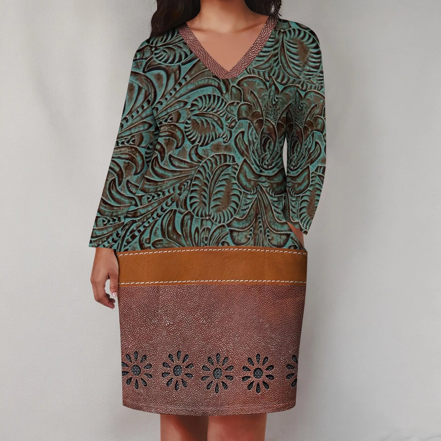 Amay Curvy Artistic Maxy Dress - Long Sleeve Relaxed Boho Dress for Women