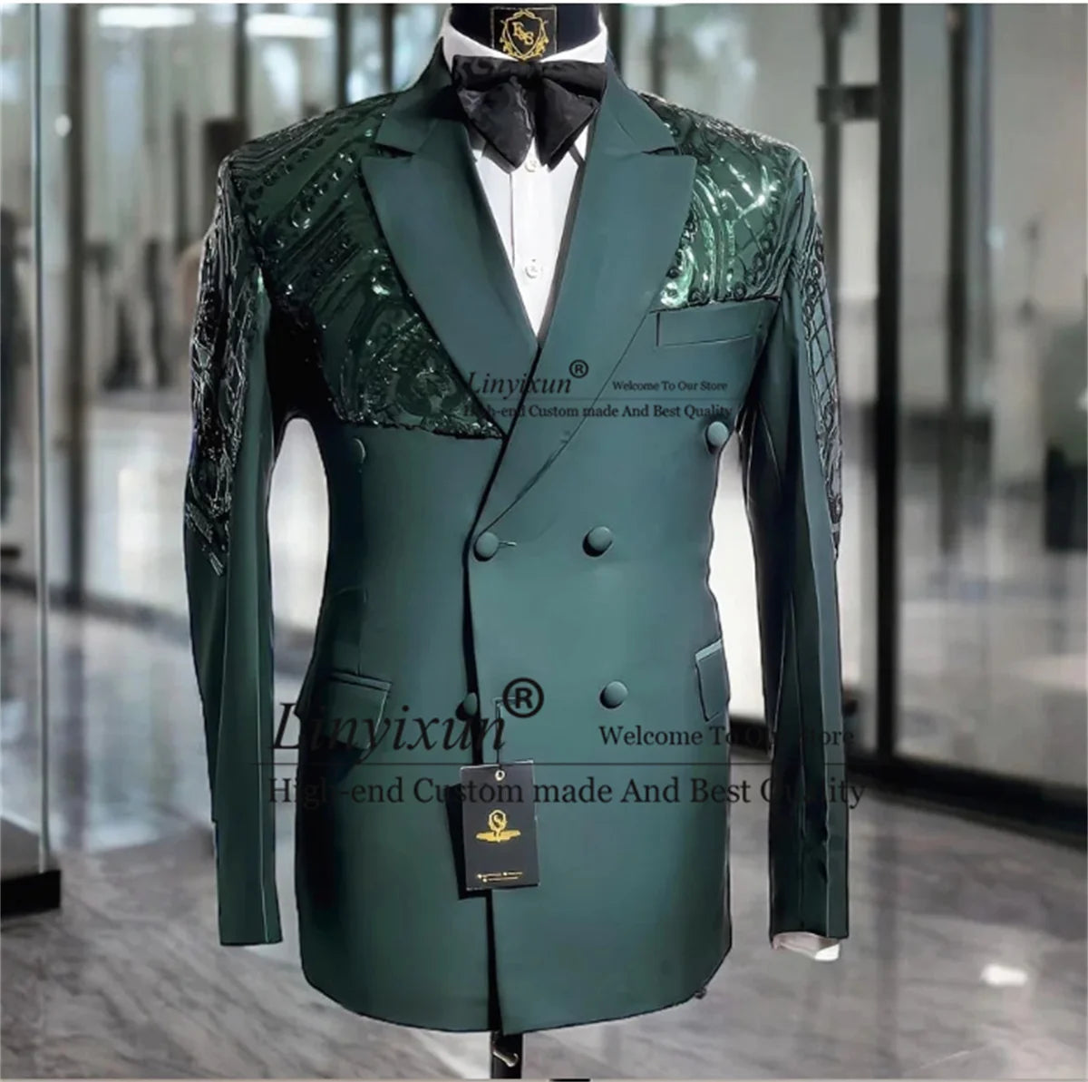 Maxy Fashion Sequined Applique Men Suits 2 Pieces Sets Jacket Pants Groom Wedding Tuxedos Customized Male Prom Blazers Costume Homme