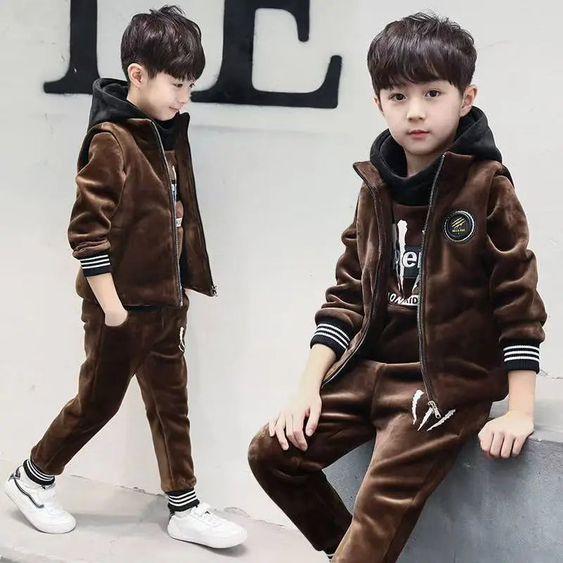 Maxy 2024 Winter Boys tracksuit Autumn Toddler Teenager Clothes Warm velvet jacket + Sweater + Pant Children Kids 8 9 10 11 12 year