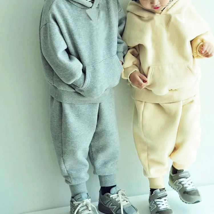 Maxy Children's Winter New Leisure Suit Korean Simple Leisure Men's And Women's Baby Foreign Style Fleece Sweater Sports Suit