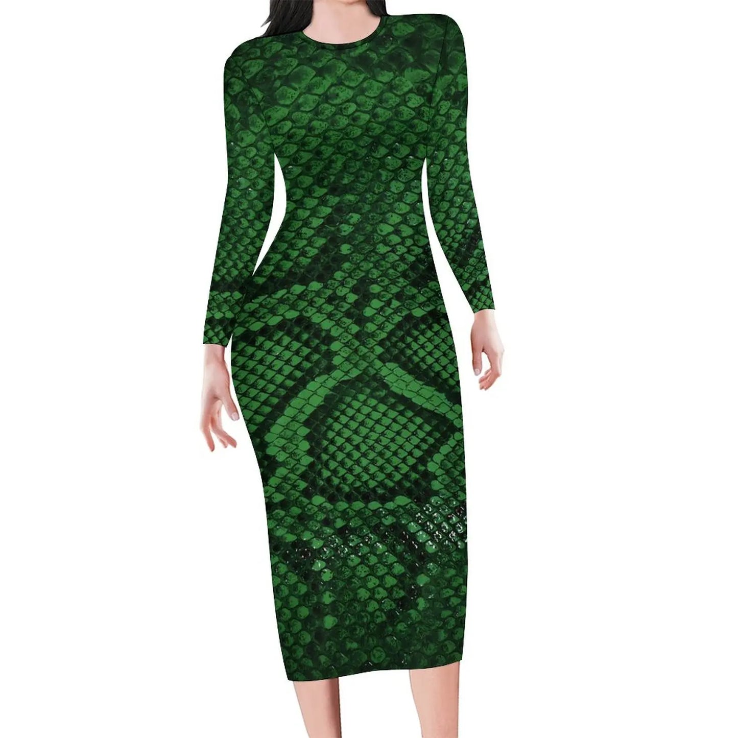 Amay Snakeskin Bodycon Dress Ladies Pink Snake Print Kawaii Dresses Autumn Long Sleeve Street Fashion Custom Dress Big Size 4XL 5XL
