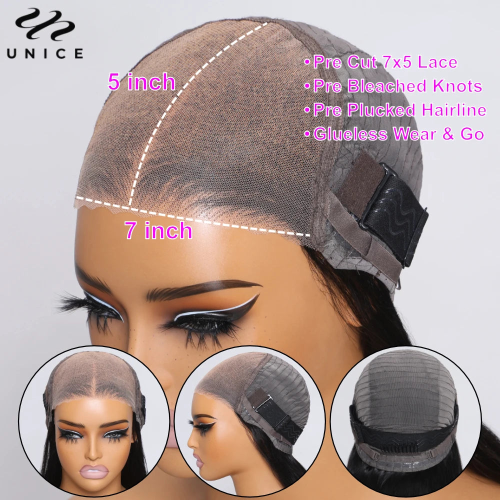 Unice Hair 7x5 Water Wave Glueless Wig Human Hair Ready To Wear Pre Cut Pre Bleached Pre Plucked Lace Front Human Hair Wig