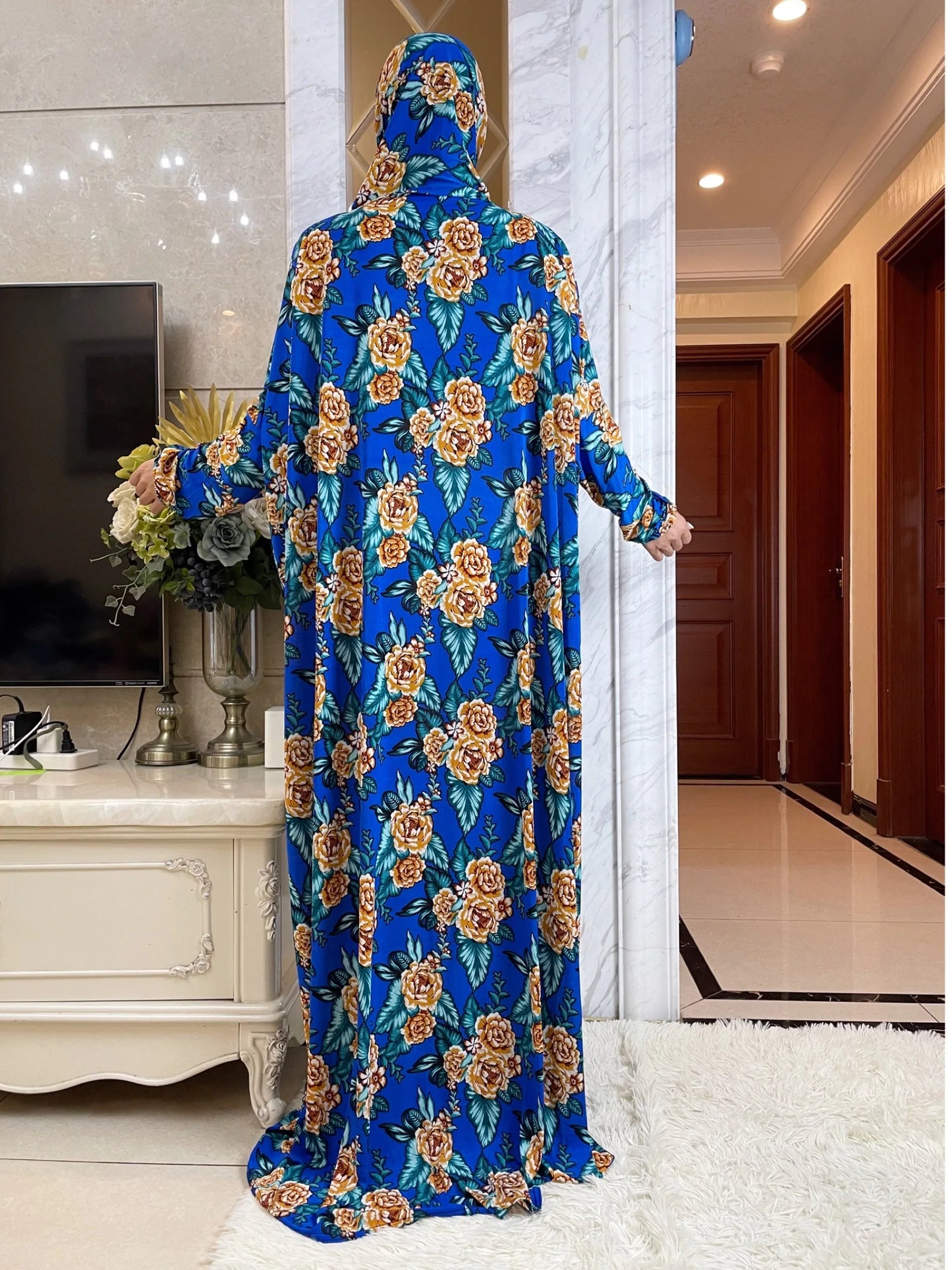 Maxy Muslim Women Hooded Abaya Turkey-African Prayer Garment Kaftan Dress With Hijab Floral Prints Dubai Saudi Robe Ramadan