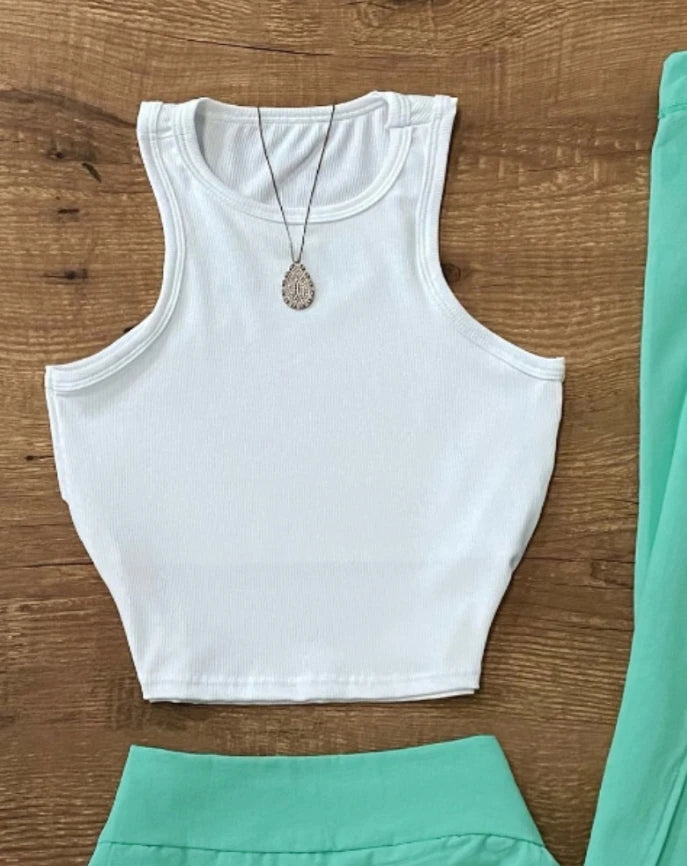 Maxy Sets for Women 3 Pieces Outfits casual commuting sleeveless Blazer Jacket round neck white vest and green mini skirt set