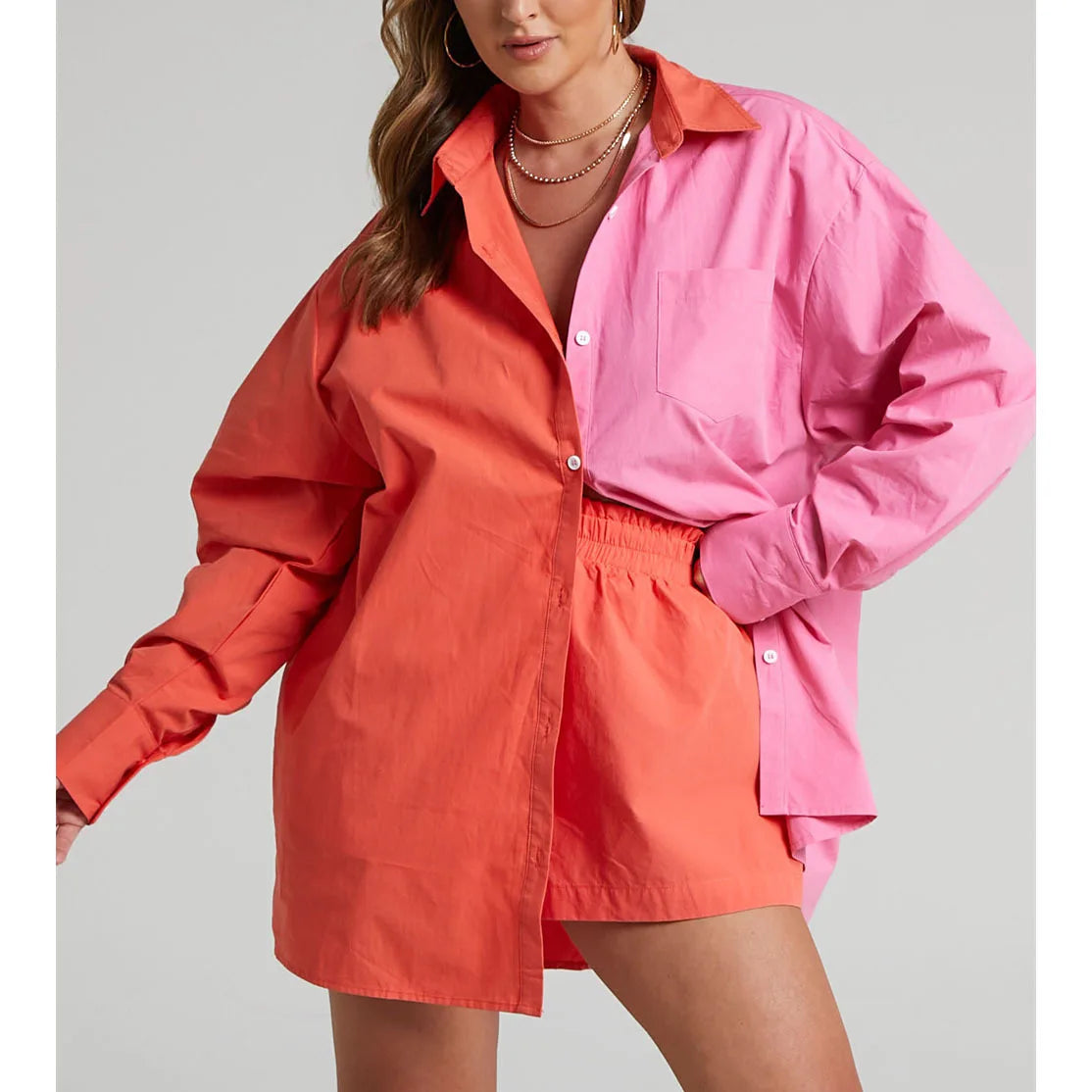 Maxy Women Tracksuits Shirt with Mini Shorts Cotton Two Pieces Sets Fashion Clothing Outfits Women Blouses Fashion Tracksuits