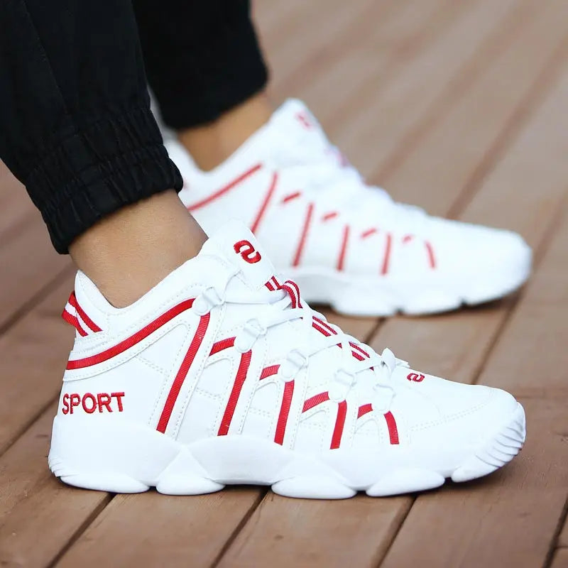 Maxy Large Size PU Leather Men's Running Shoes Men's White Sports Shoes Women Sport Shoes for Men Sneakers Red Basket Walk