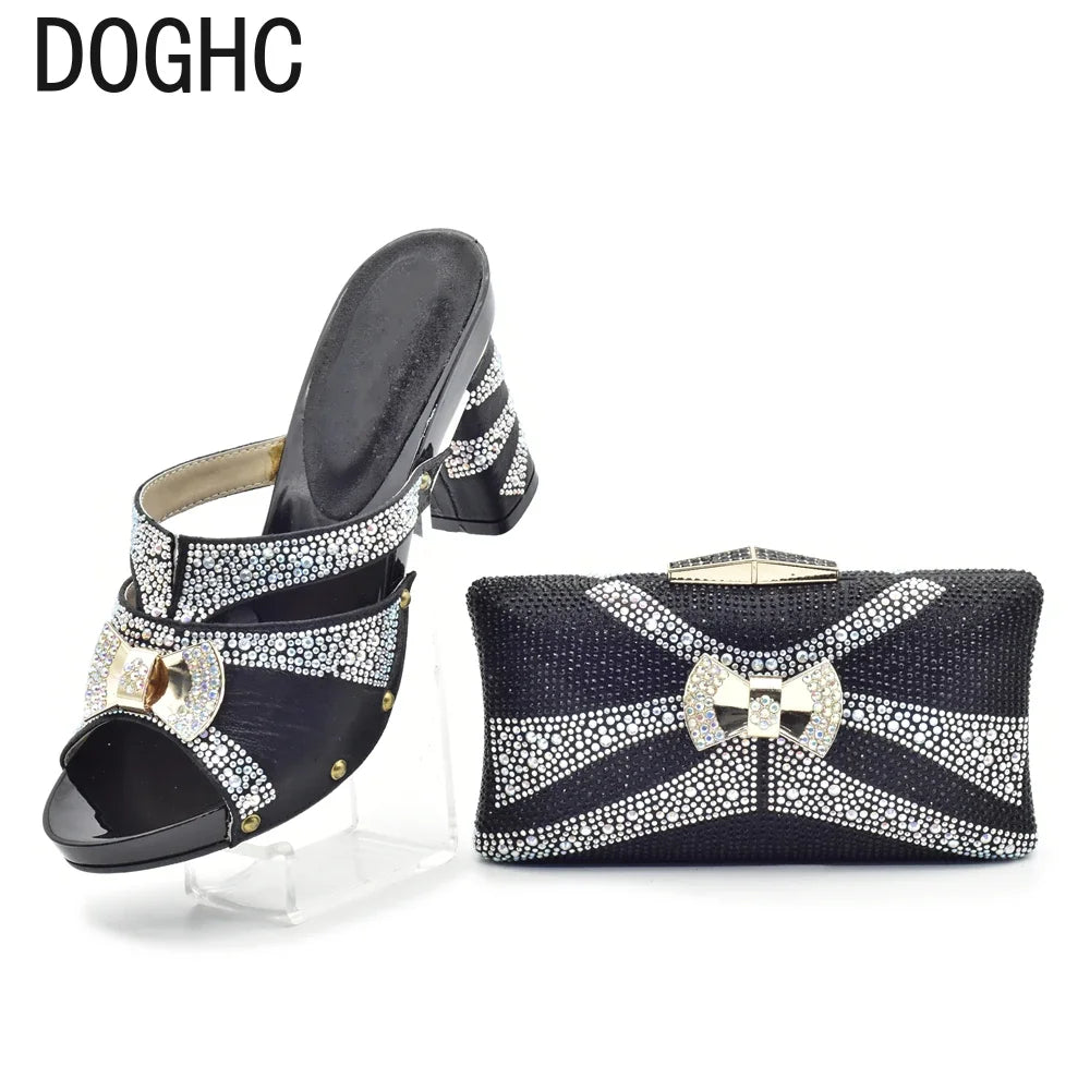 Maxy New Arrival African Matching Shoes and Bags in Women Nigerian Party Pumps Wedding Shoes Bride Wide Heels Women