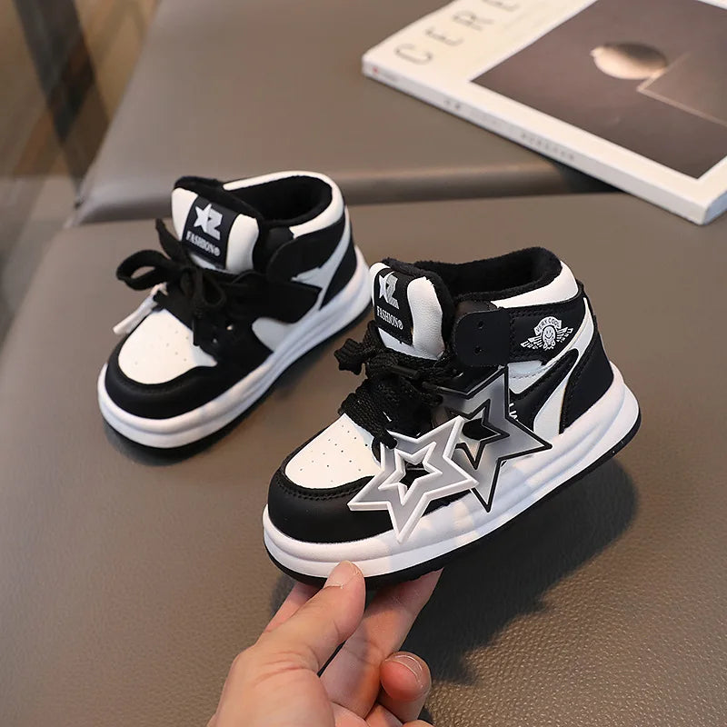 Maxy Children's Sneakers Autumn Winter Boys Girls Valet Lined Warm Sport Shoes Cute Star Shoes Toddler Non-slip Walking Footwear