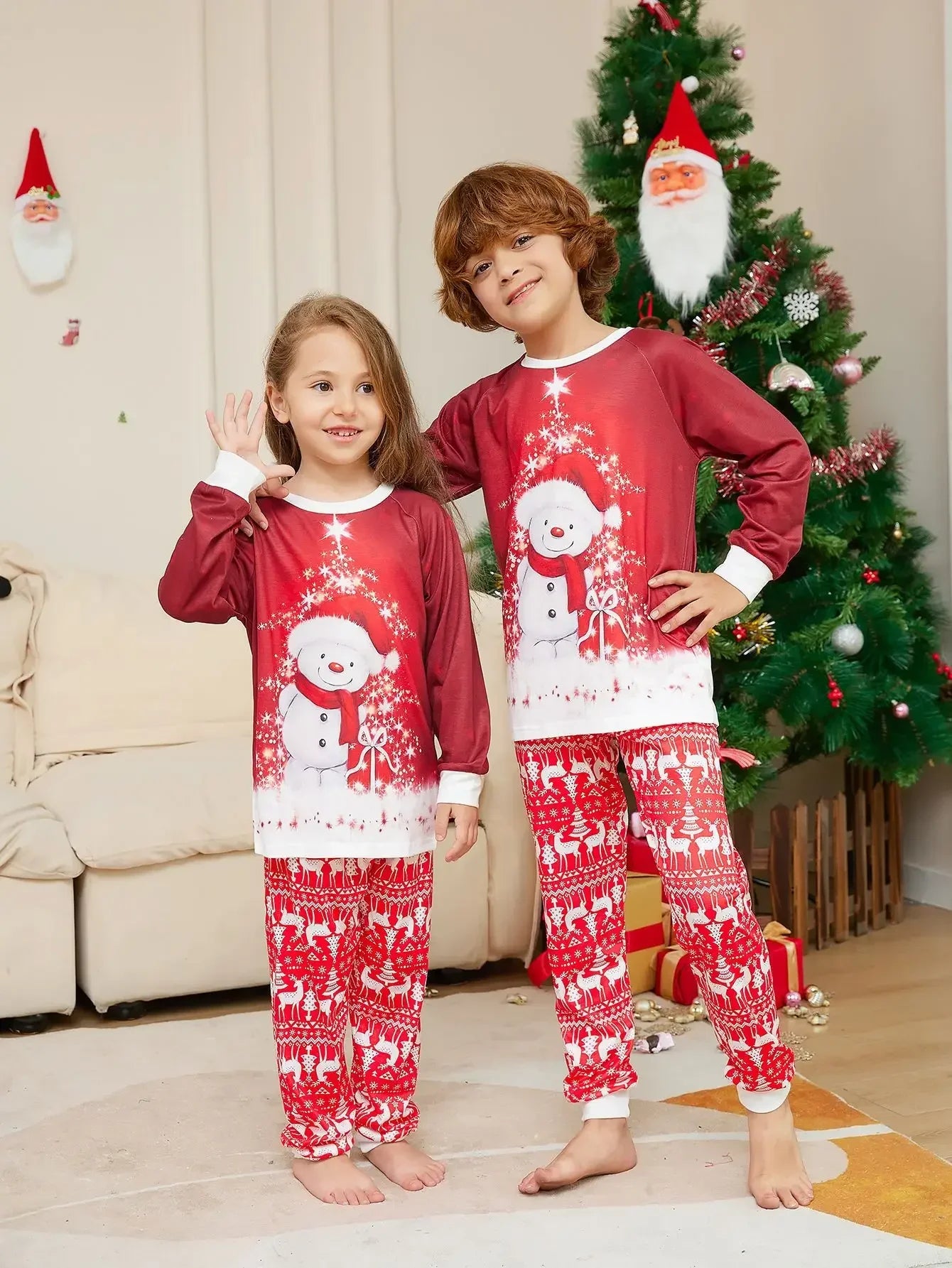 Xmas Look Toddler Boys Girls Pajamas Set Cartoon Print 2 Piecers Suit Sleepwear Christmas Matching Clothing Set Baby Romper Pjs