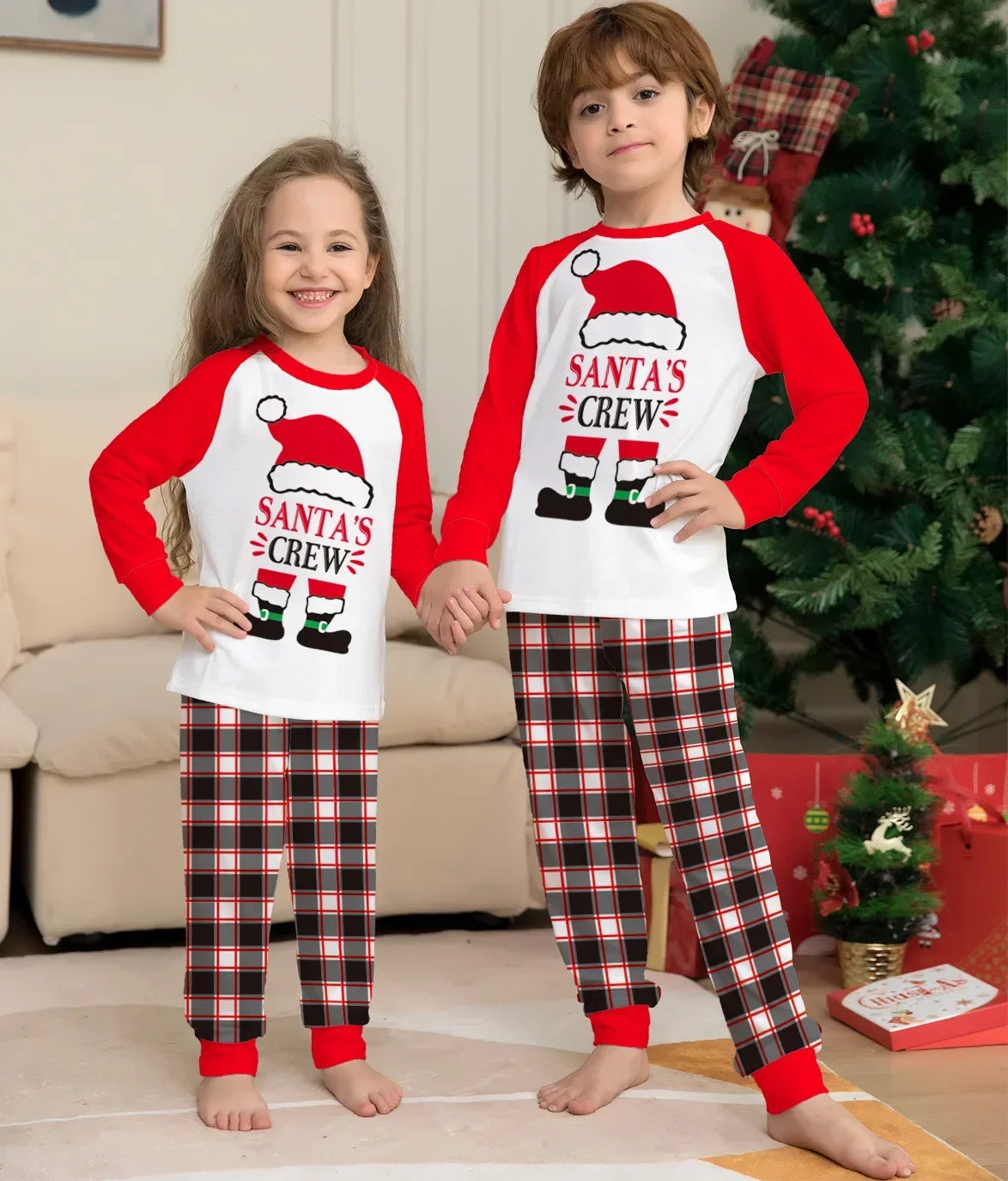 Maxy New Family Christmas Pajamas Santa Plaid Print Matching Outfits Soft Cute Women Men Boys Girls Clothing Set Holiday Clothes