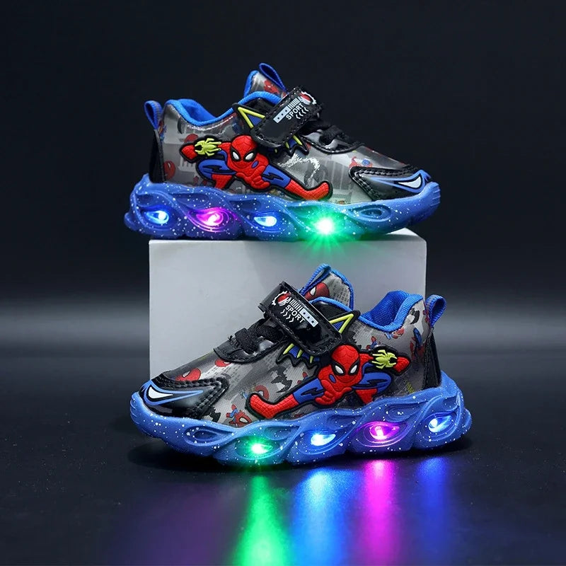 Maxy Spring Autumn Led Light Shoes Casual Sneakers Kids Girls Cartoon Spiderman Boys Children Breathable Toddler Sport Running Shoes