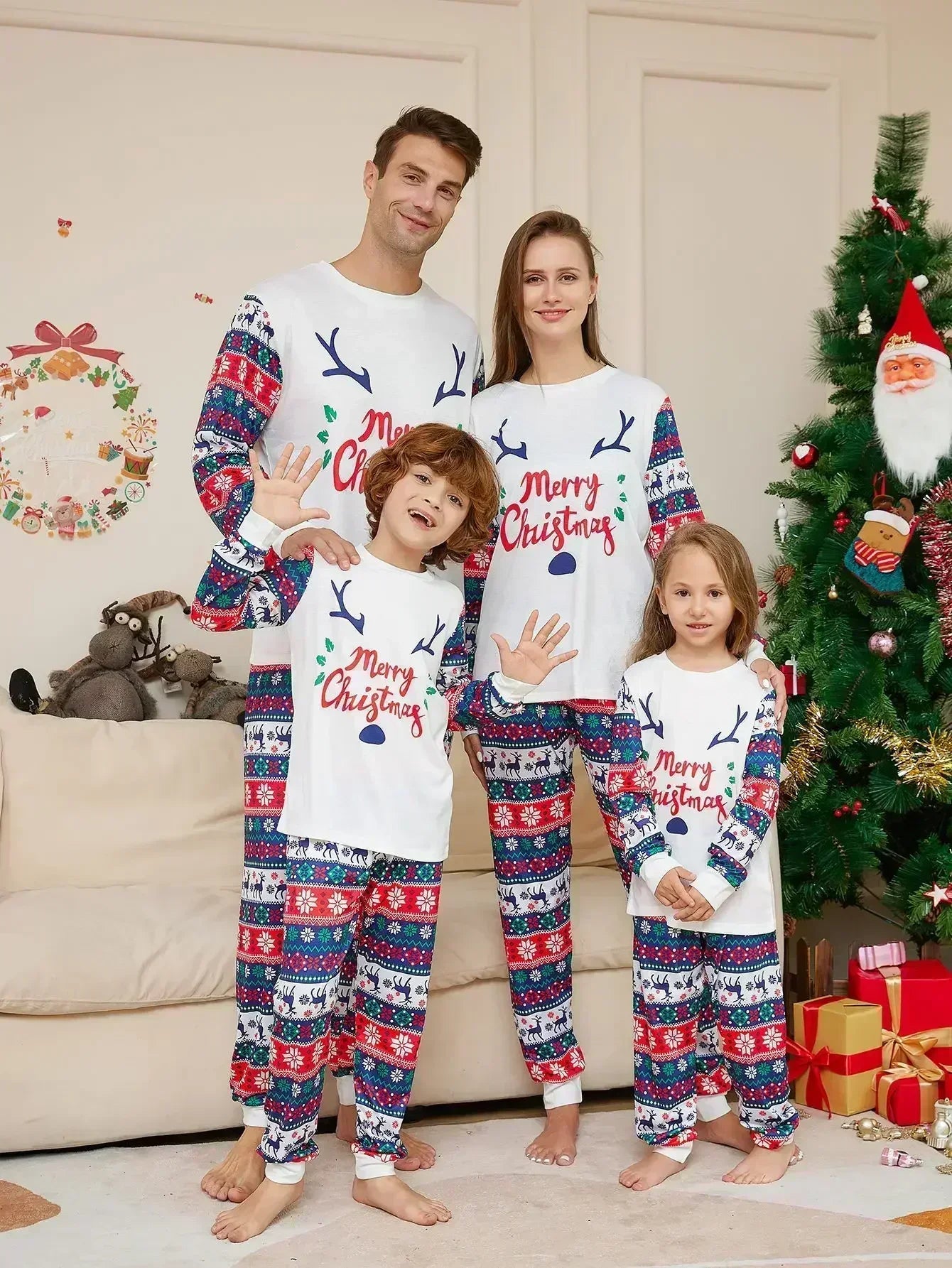 Max Christmas Print Mom Daughter Dad Son Matching Pajamas Cute Soft Sleepwear 2 Pcs Suit Baby&Dog Romper Xmas Gift Family Look