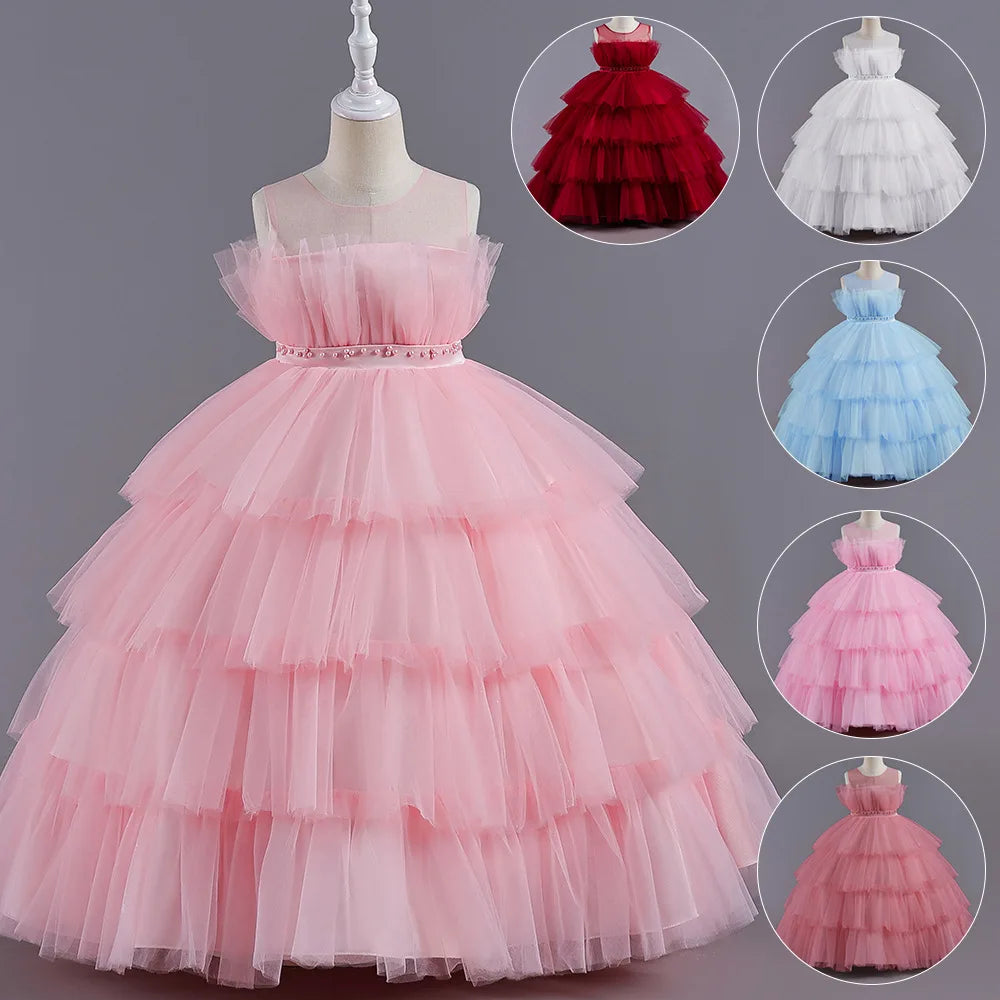 Maxy Princess Party Dress Wedding Birthday Kids Christmas Ceremonies Dresses Flowers Sequined Vestidos De Gala Vestido Adolescente 12 Años