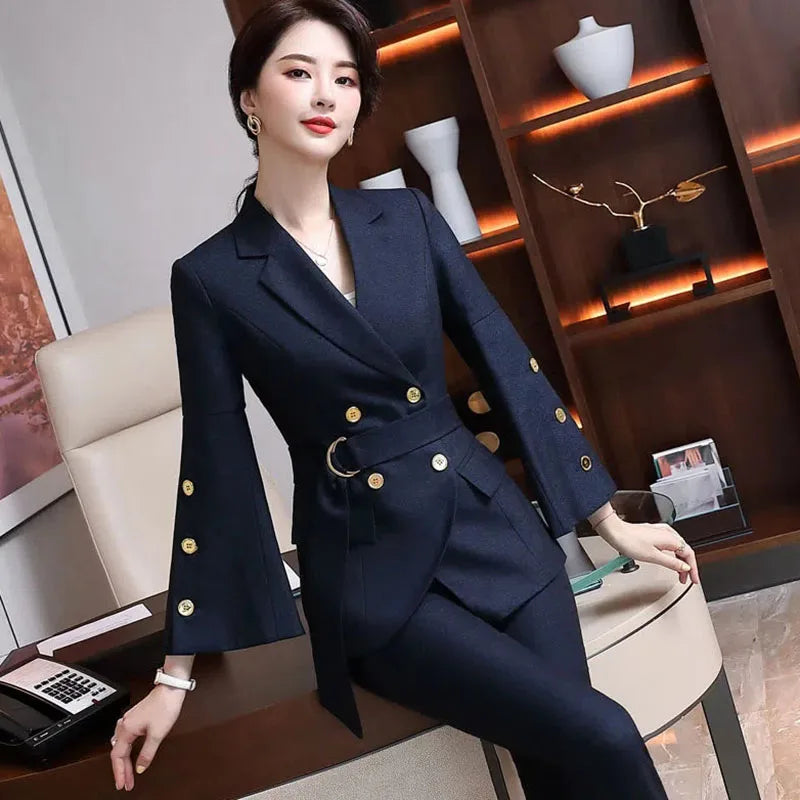 Maxy New Women's Outfits Professional Business Casual Trousers Suit Office Ladies Work Wear Long Sleeve Blazer Pants Two Piece Sets