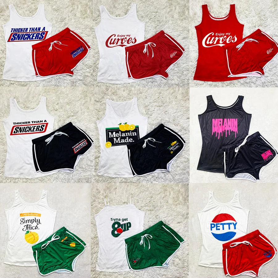 Maxy Short Sets 2 piece sets women outfit juicy Tank Top Shorts matching sets Summer Clothes Sports Fitness Workout Tracksuits