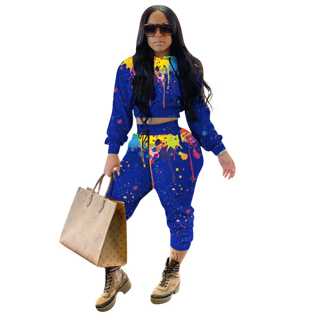 Maxy Splash-ink Print Sweat Suits Women Set Hoodies Sweatshirt and Sweatpants Set Two Piece Set Tracksuit Female Matching Set Outfits