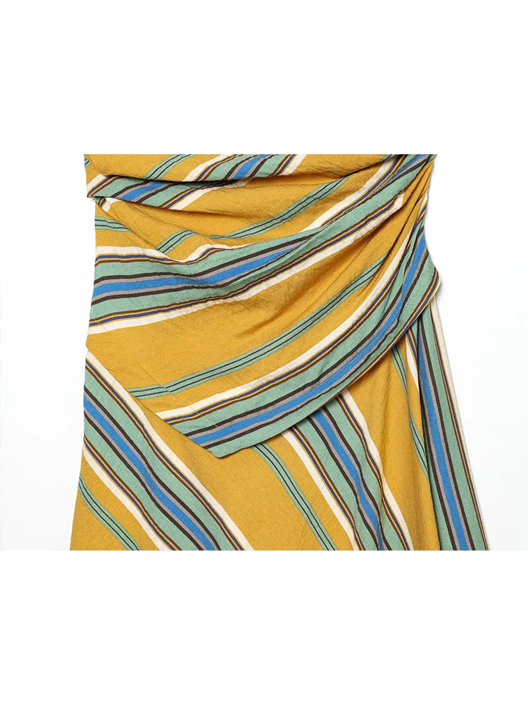 Maxy Women Asymmetrical Strap Dress Sexy Backless Sleeveless Striped Robes 2026 New Lady Elegant Slim Evening Party Long Dress