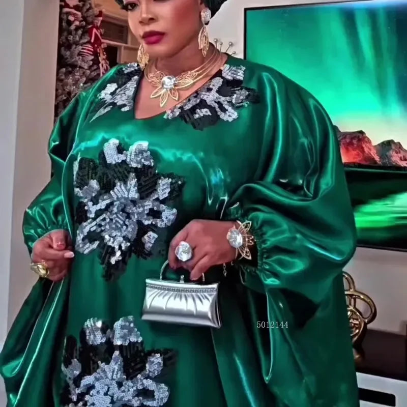 Amay Dresses for Women Plus Size Africa Clothes Dashiki Ankara Sequin Boubou Robe Kaftan Gown Muslim Wedding Party Long Dress