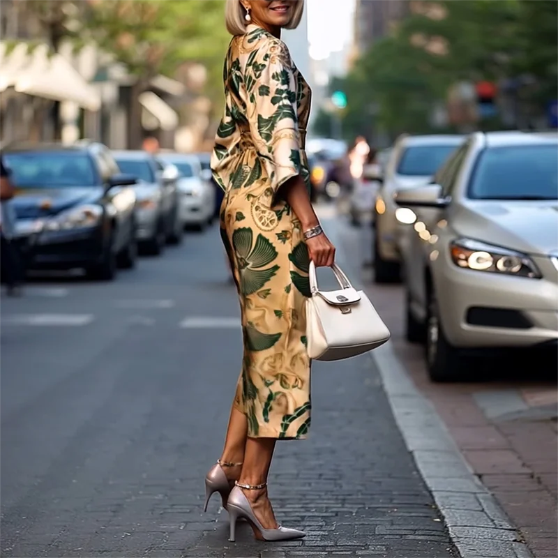 Maxy Bohemian Fashion Sheath Half Sleeve Dress Summer High Waist Pattern Print Vintage Dress Elegant Casual O Neck Evening Dress