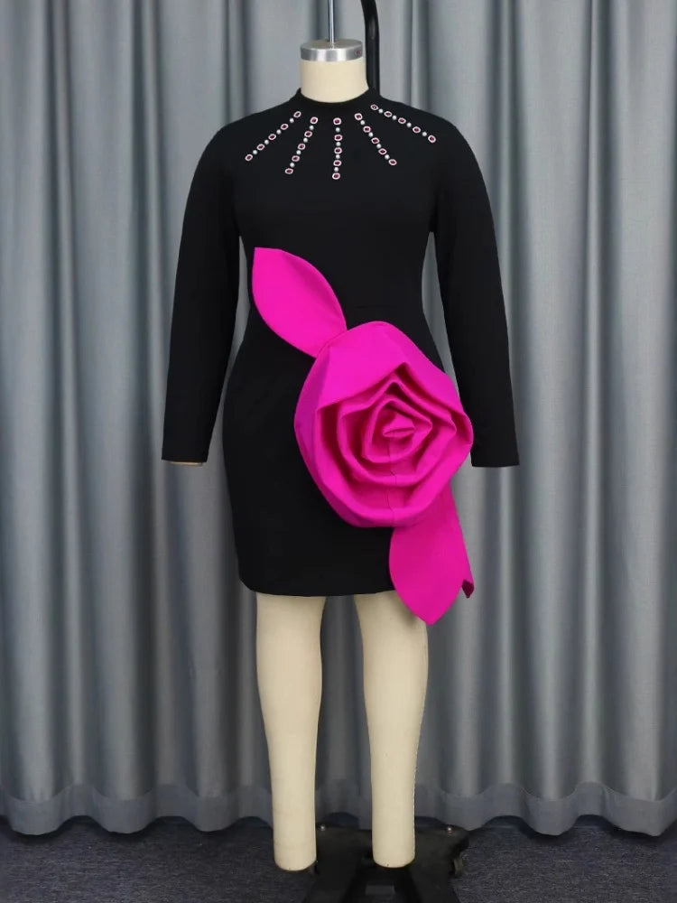 Maxy Dress Women Wholesale African Style Long Sleeved with Contrasting Colors Fashionable Party Banquet Dress Form Fitting