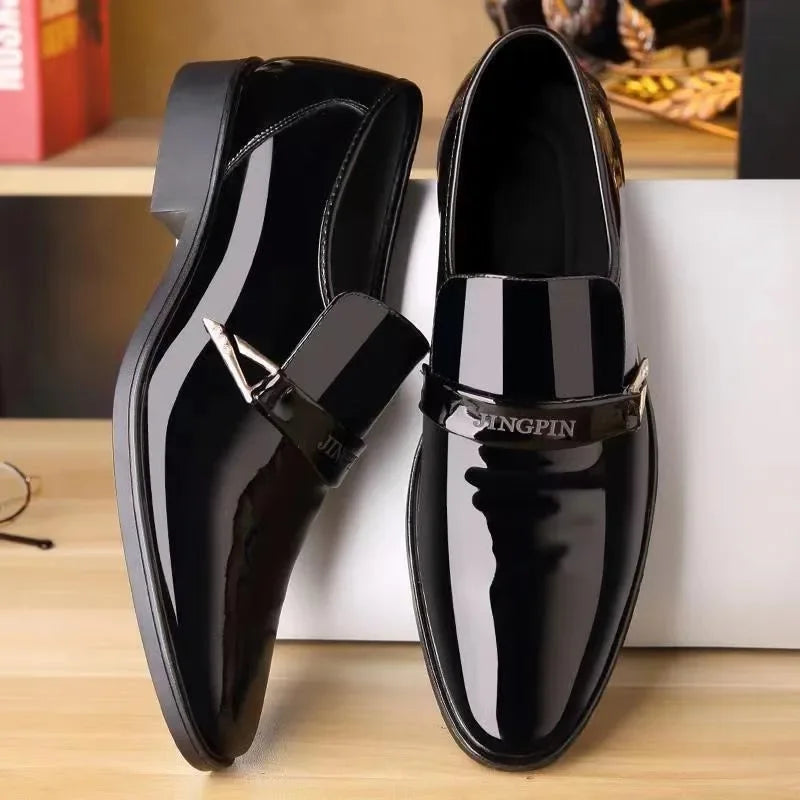 Amay Men’s Dress Shoes Patent Leather Wedding Loafers Metal Decoration Casual  Loafer Oxford Formal Shoes for Successful Men's Shoes