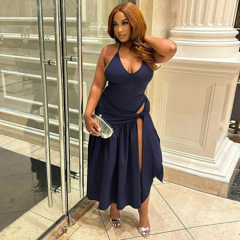 Maxy 2 Piece Set Female V-Neck Jumpsuit Outfits Sexy skirt Sets Lace-Up Pleated High Waist For Women White Bandage two piece