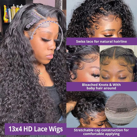 Maxy 13x4 Hd Lace Frontal Wig 13x6 Curly Human Hair Wigs Water Wave Human Hair Wig 30 40 Inch Loose Deep Wave Brazilian Choice Black