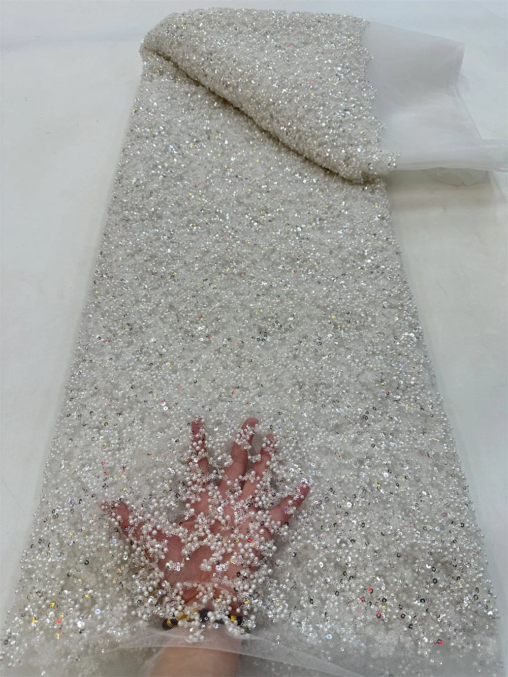 Maxy Fashion African Lace Fabric High Quality French Beaded Luxury Tulle Lace Nigerian Sequins Net Lace Fabric For Wedding Dress