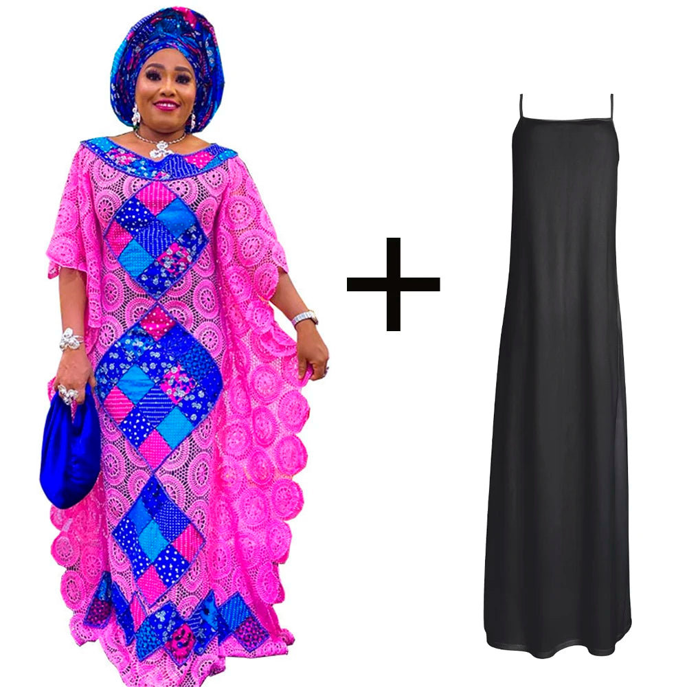 Maxy Plus Size African Lace Dresses Elegant Women Traditional Dashiki Boubou Wedding Party Hippie Gown Wears For Ladies