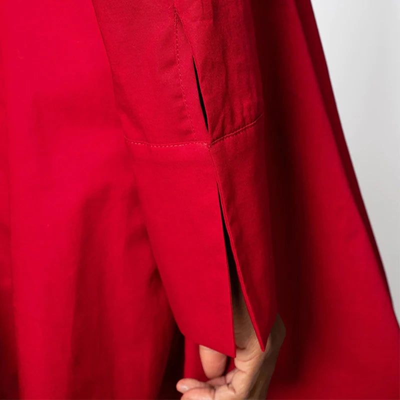 Maxy Oenocyan Stylish Women's Elegant Party Dress Solid Red Long Sleeves Stand-Collar Loose Prom Midi Dresses For Women