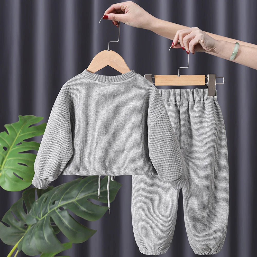 Maxy New Kids Suits Boys Girls Warm Casual Set Children's Sports Long-Sleeved Top Pants 2Pcs Set Baby Cute Sweatshirt Outfit