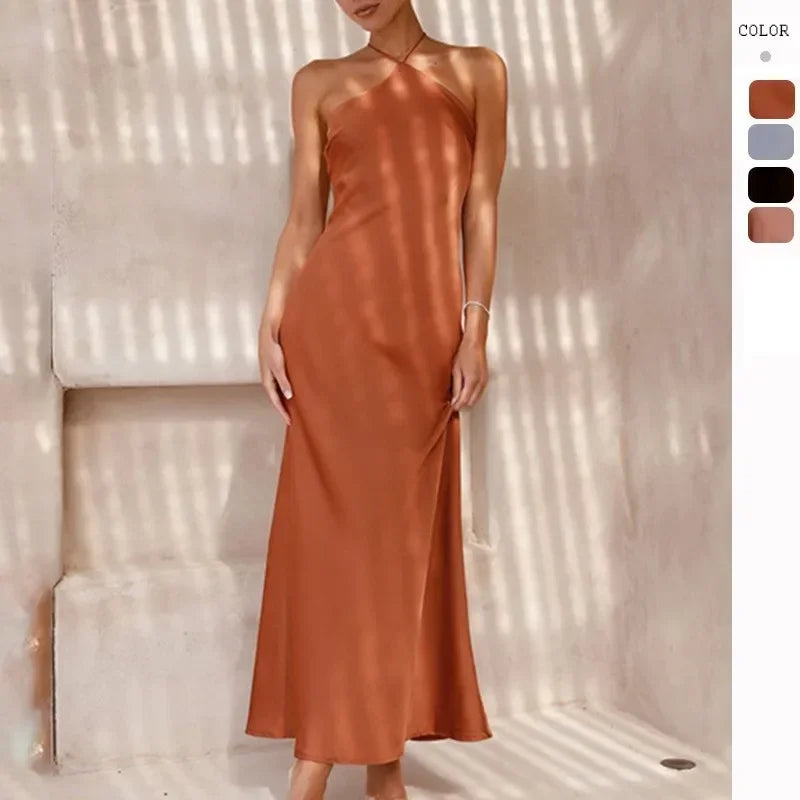 Maxy Women's Party Dresses Spring Summer New Sexy Solid Slim Sleeveless Backless Temperament Maxy Dresses For Women Robe Femme