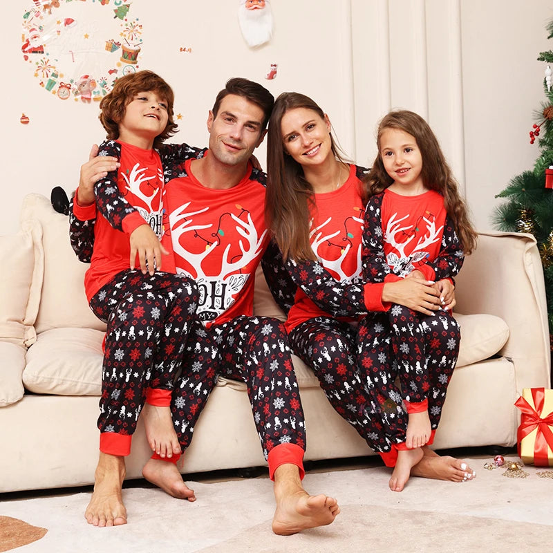 Christmas Family Matching Pajamas Set 2024 Xmas Deer Adult Kids Pyjamas Baby Jumpsuit Family Look Mother Father Son Dog Clothes